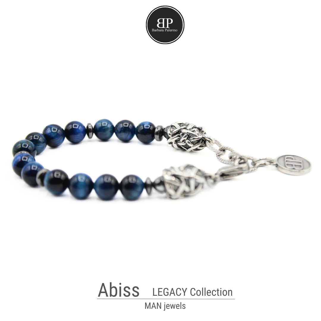 Bracciale ABISS- Occhio di tigre Blu ematite e terminali Argento