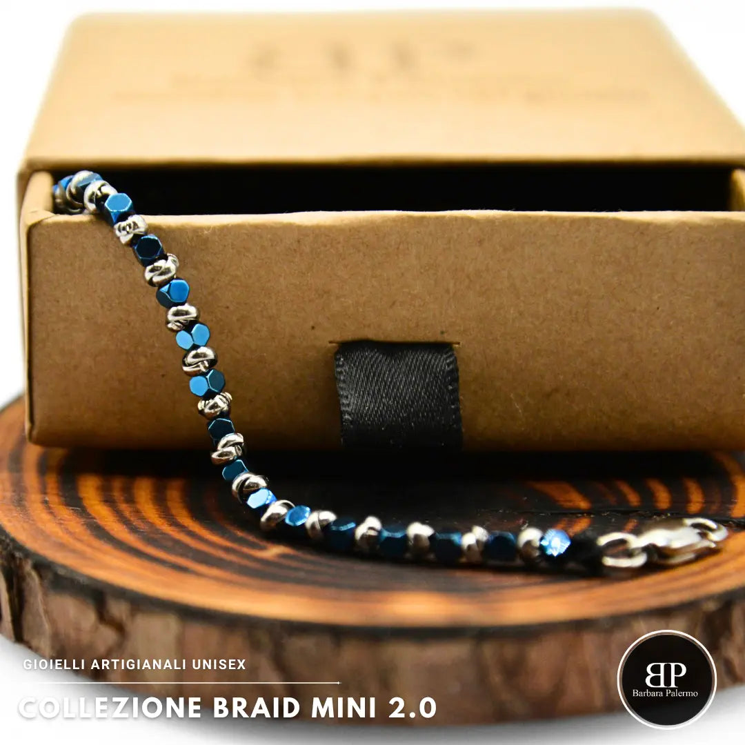 Bracciale Braid Mini 2.0 con Ematite Blu Elettrico