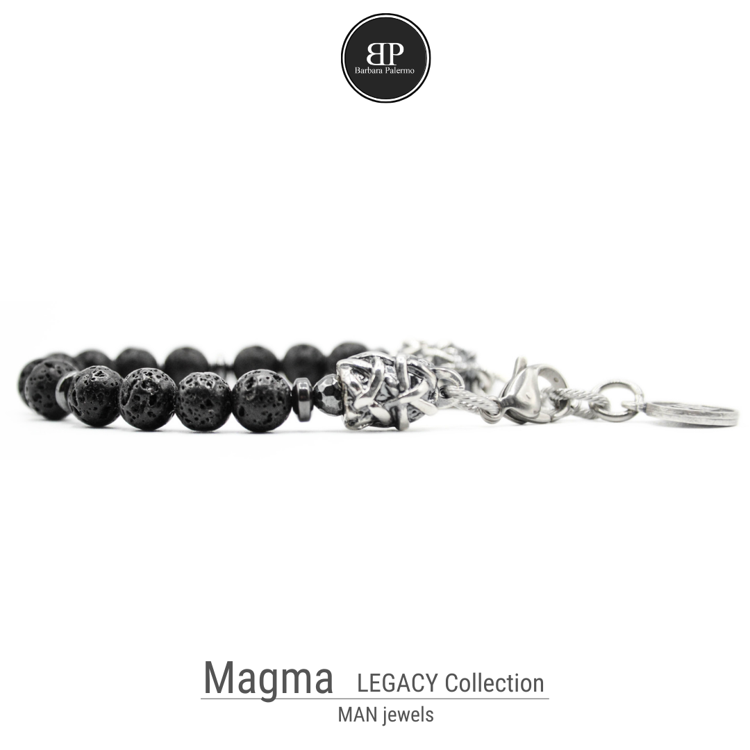 MAGMA und Silber Herrenarmband aus Lavasteinen