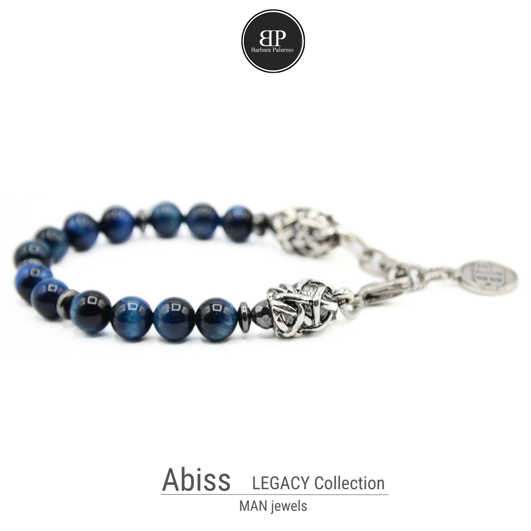 Bracciale ABISS- Occhio di tigre Blu ematite e terminali Argento