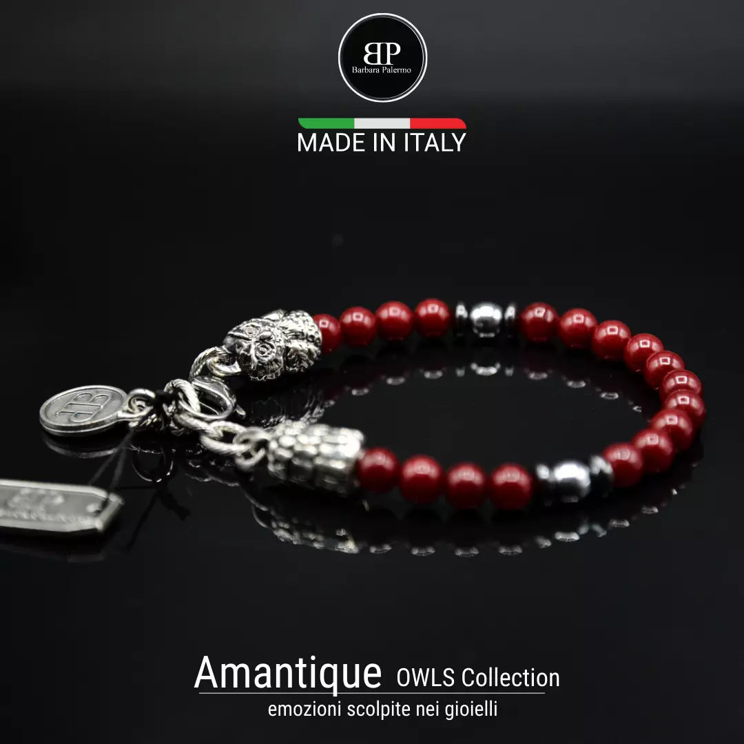 "Amantique" Armband mit rotem Achat und Hämatit
