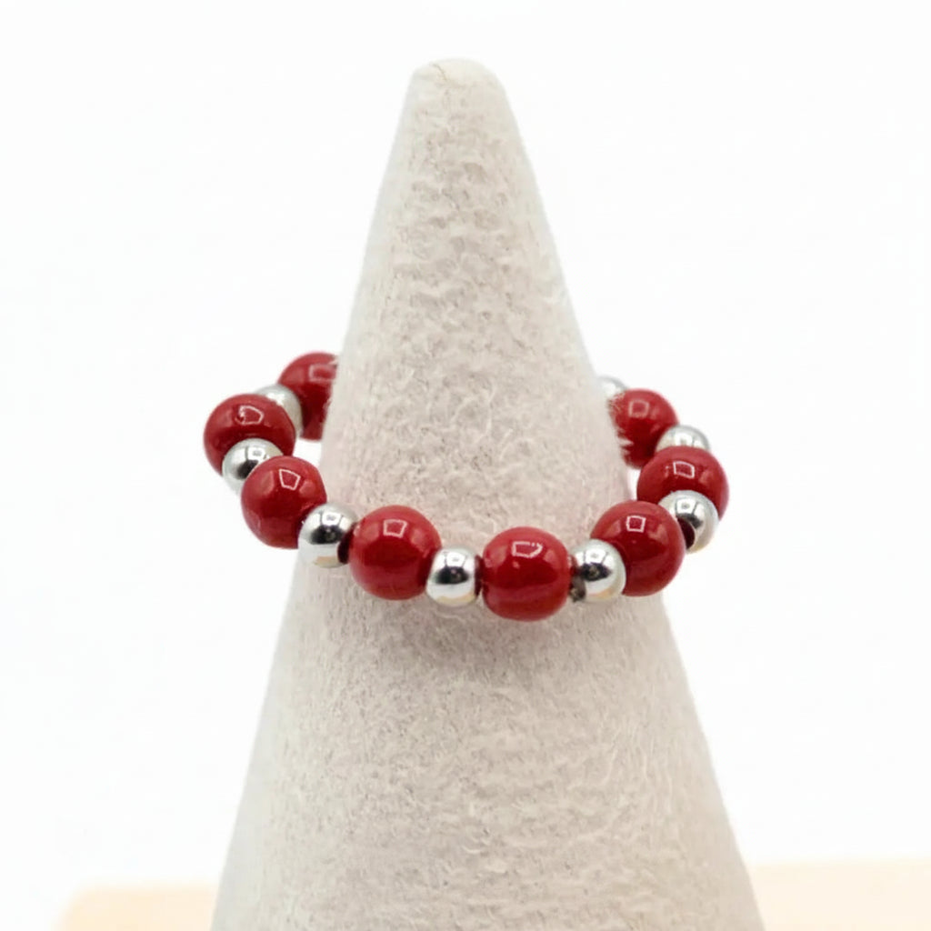 Anello Elastico con Agata Rossa e Acciaio