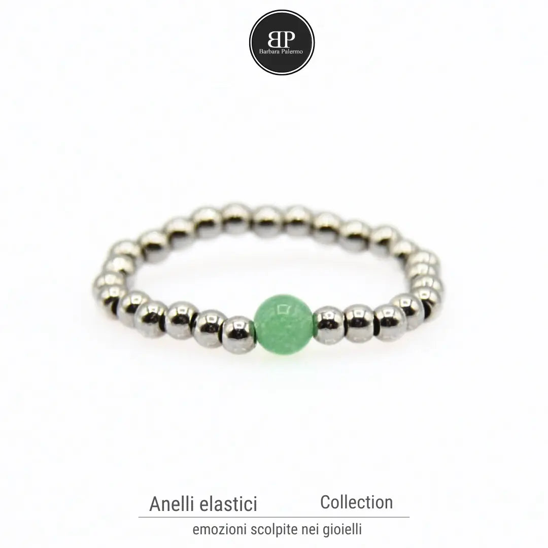 Elastischer Ring mit grünem Achat - Natural Balance