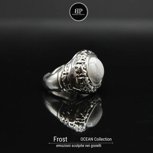 Anello pietra bianca Howlite Frost