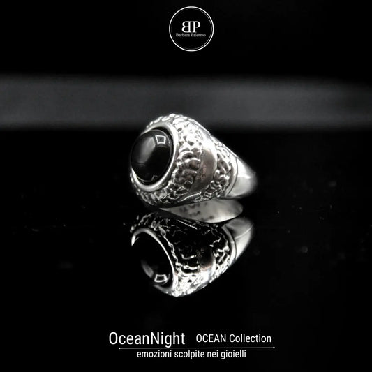 Anello pietra nera: OceanNight con agata