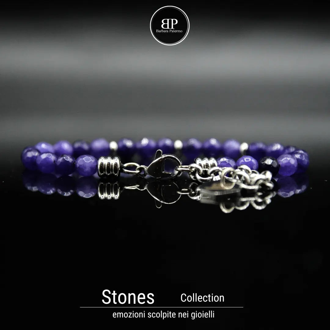 Stones: bracciale Agata sfacettata con moschettone