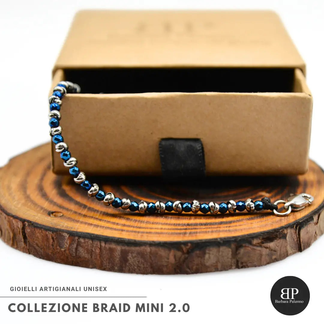 Braid Mini 2.0 Armband mit facettiertem, poliertem blauem Hämatit