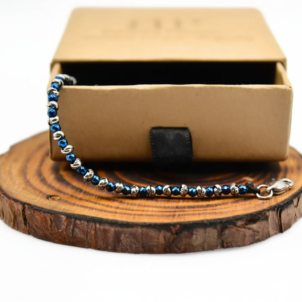 Bracciale Braid Mini 2.0 con Ematite Blu Lucida Sfaccettata