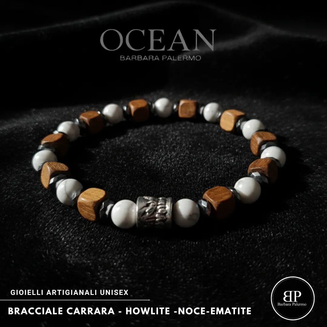 Bracciale Ocean Carrara – Howlite, Noce ed Ematite