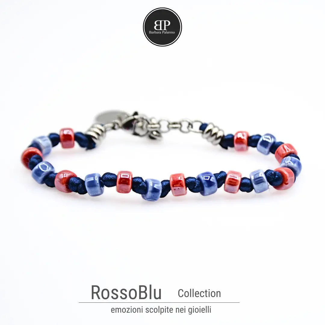 Bracciale Rosso Blu - Cordino e Rondelle di Ceramica 02