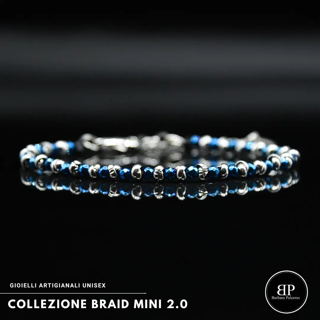 Braid Mini 2.0 Armband mit facettiertem, poliertem blauem Hämatit