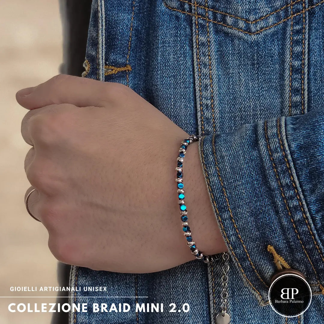 Bracciale Braid Mini 2.0 con Ematite Blu Elettrico