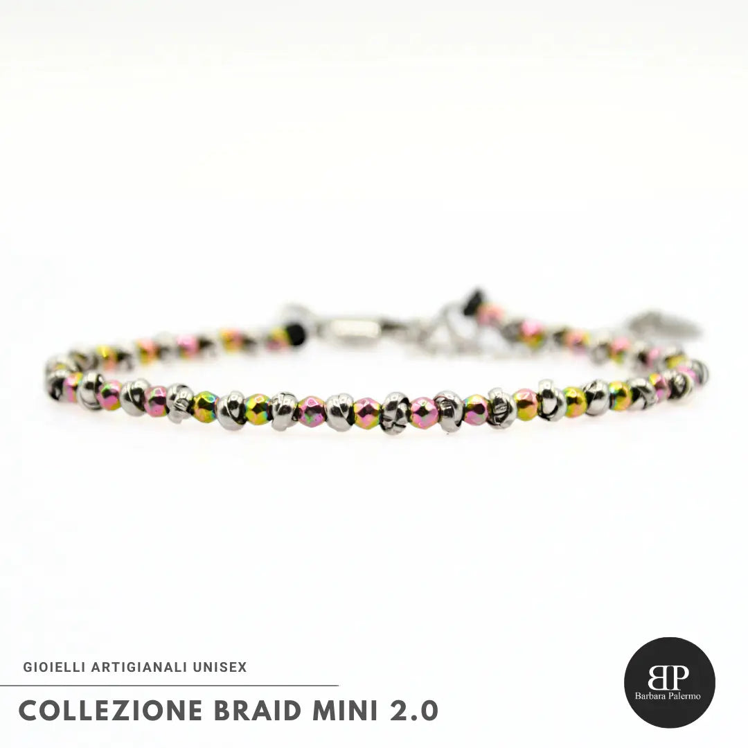 Bracciale Braid Mini 2.0 con Ematite Multicolor Sfaccettata
