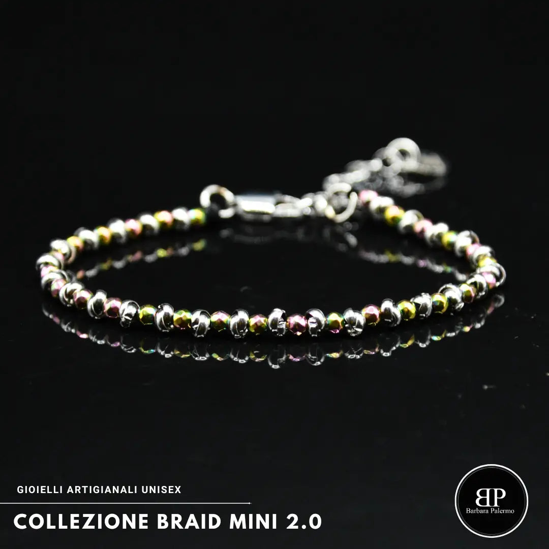 Bracciale Braid Mini 2.0 con Ematite Multicolor Sfaccettata