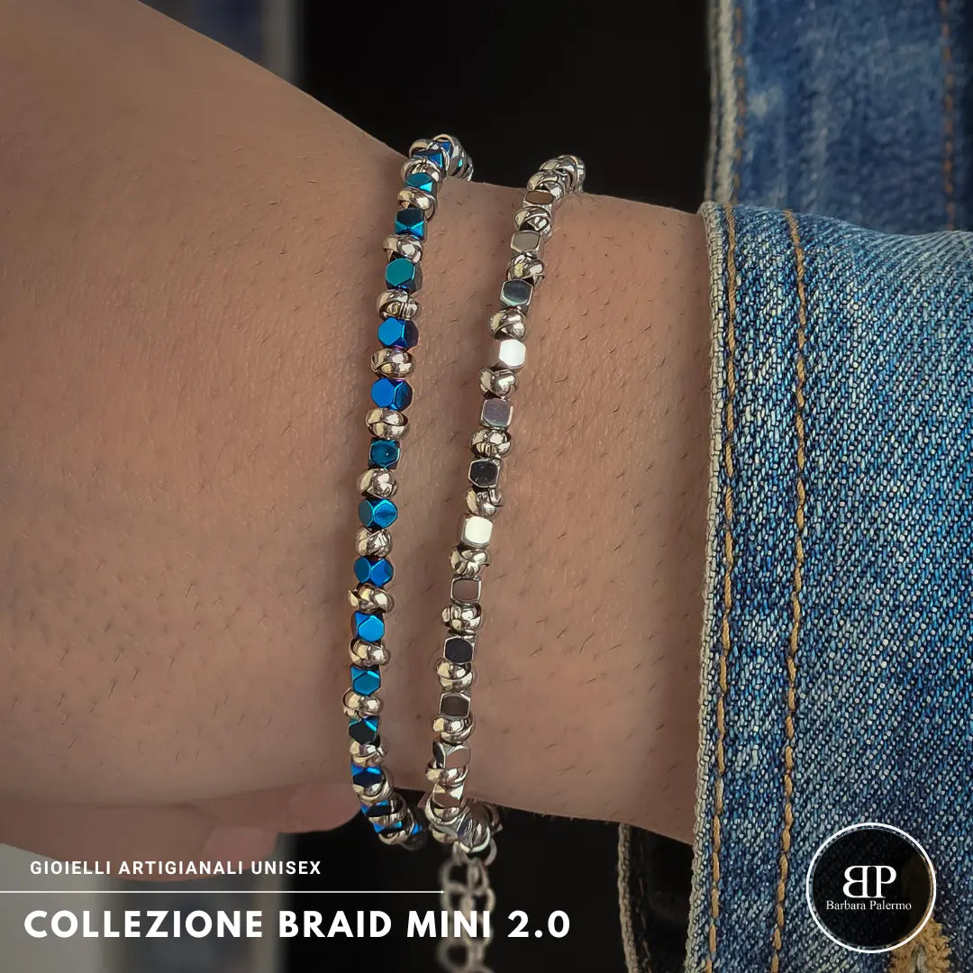 Bracciale Braid Mini 2.0 con Ematite Blu Elettrico