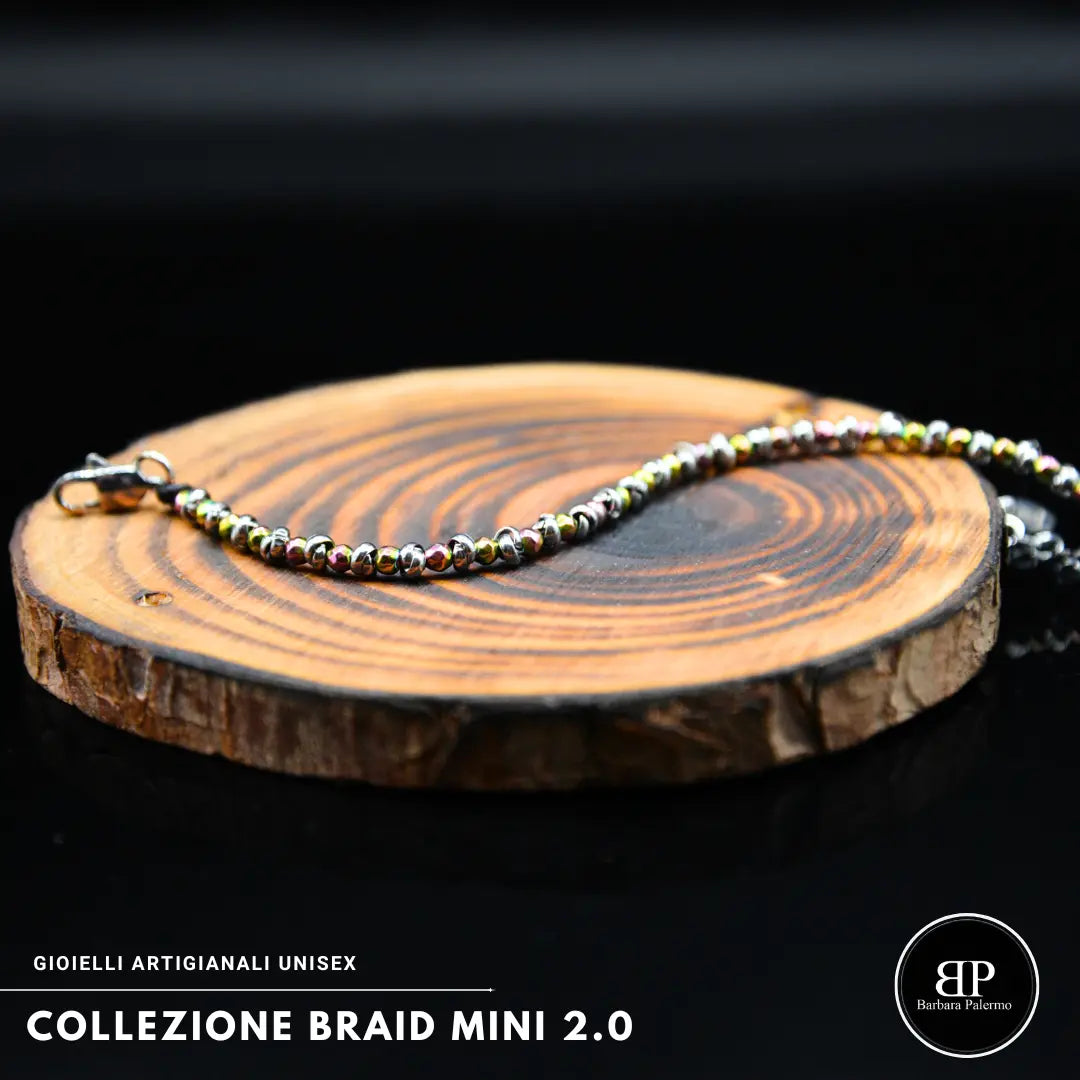 Bracciale Braid Mini 2.0 con Ematite Multicolor Sfaccettata