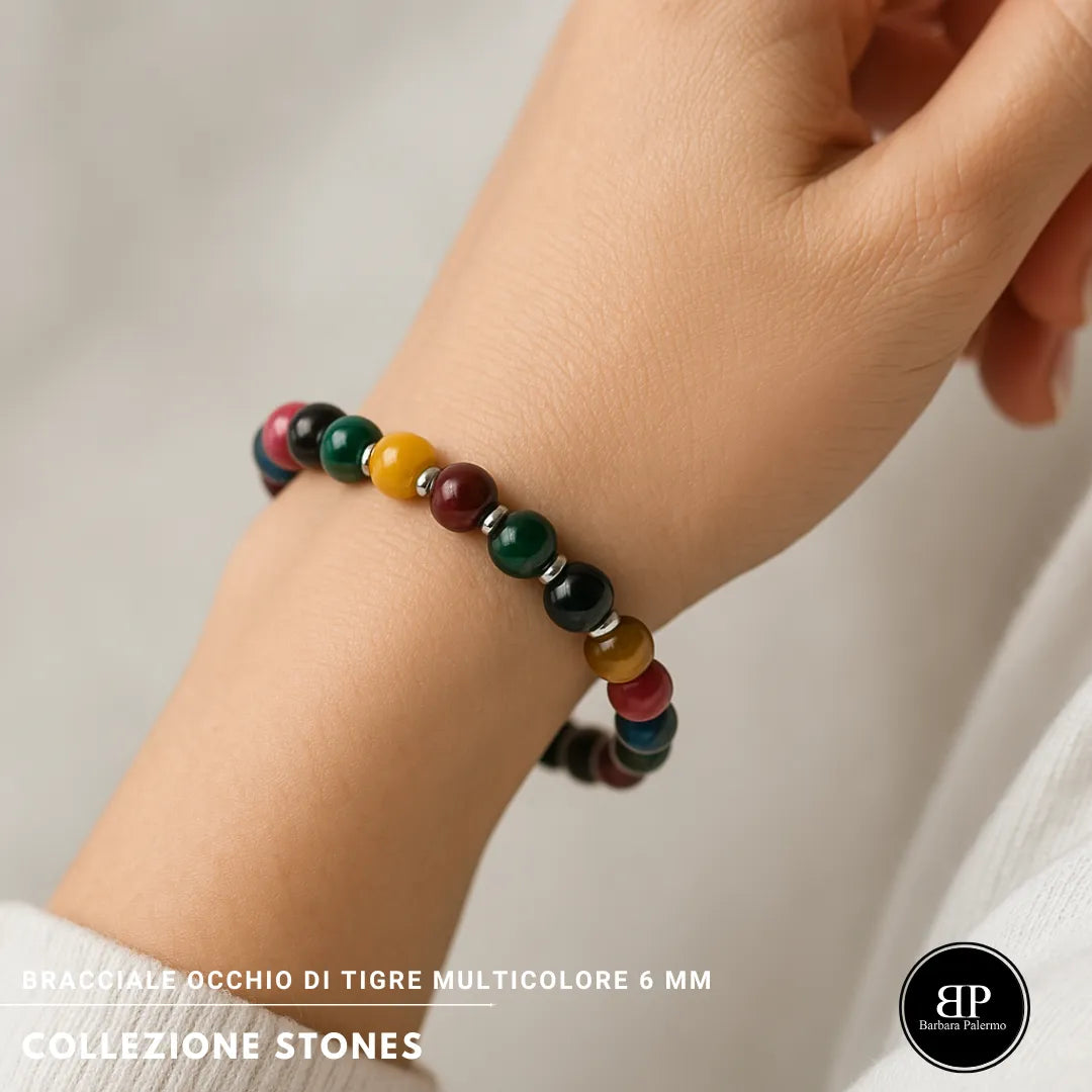 Bracciale elastico Multicolore in Occhio di Tigre
