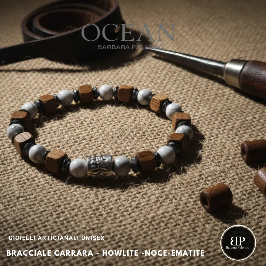 Bracciale Ocean Carrara – Howlite, Noce ed Ematite