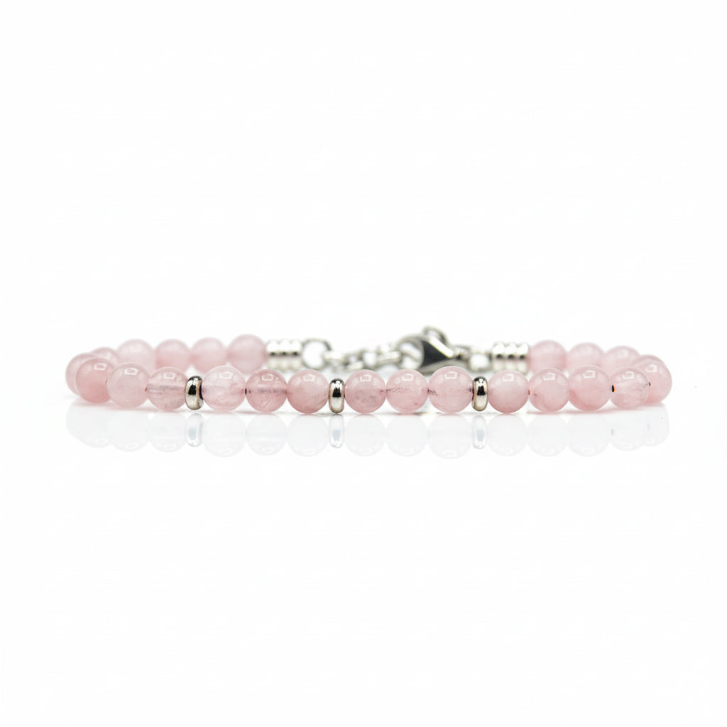 Bracciale In Pietre Naturali Ametista E Quarzo Rosa - Elastico, Regalo Donna - Foto 5
