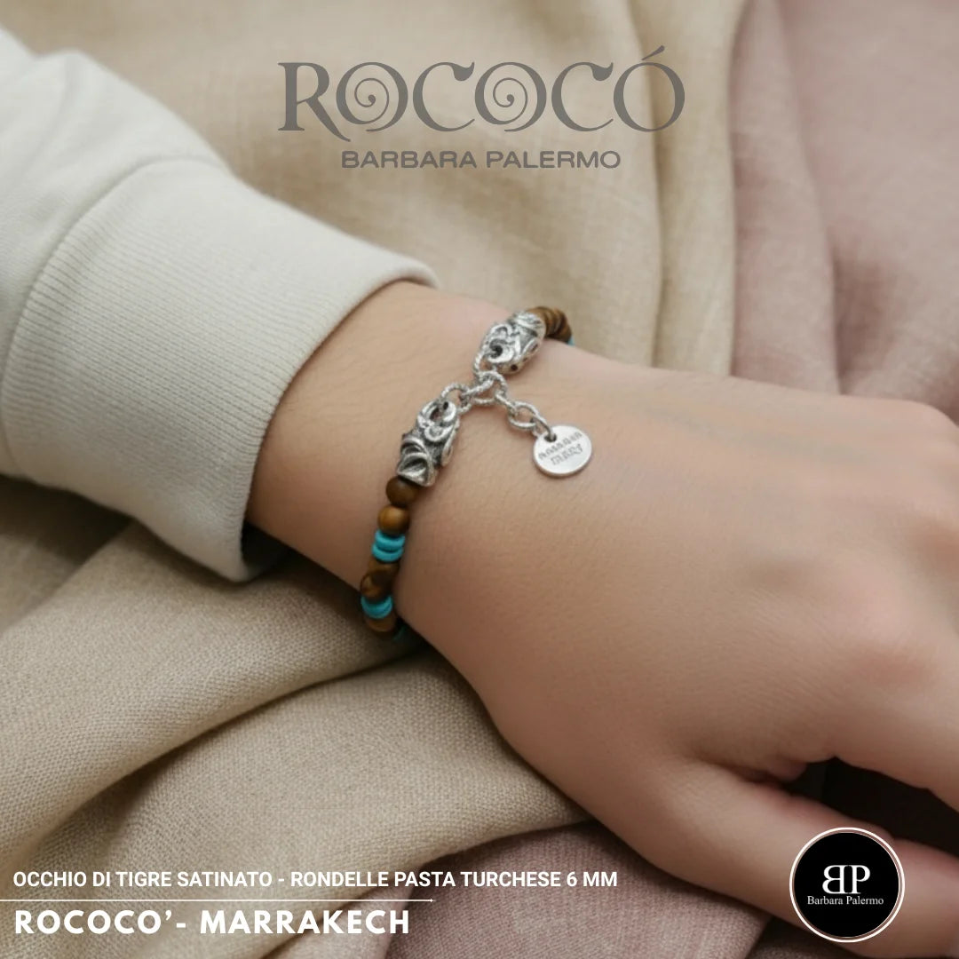 Rococò Marrakech Armband – Satiniertes Tigerauge und Türkispaste