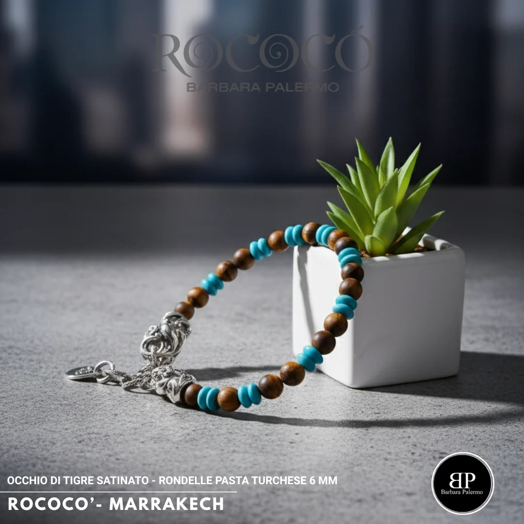 Rococò Marrakech Armband – Satiniertes Tigerauge und Türkispaste