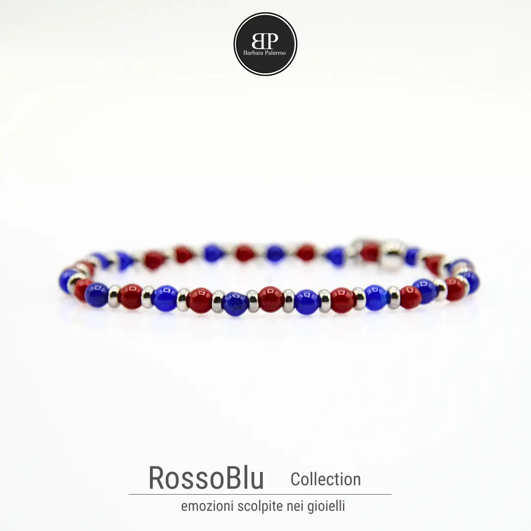 Bracciale Elastico Rosso e Blu con Agata