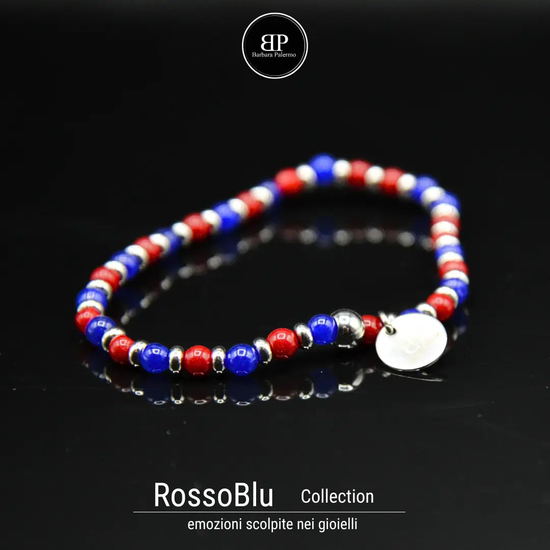 Bracciale Elastico Rosso e Blu con Agata