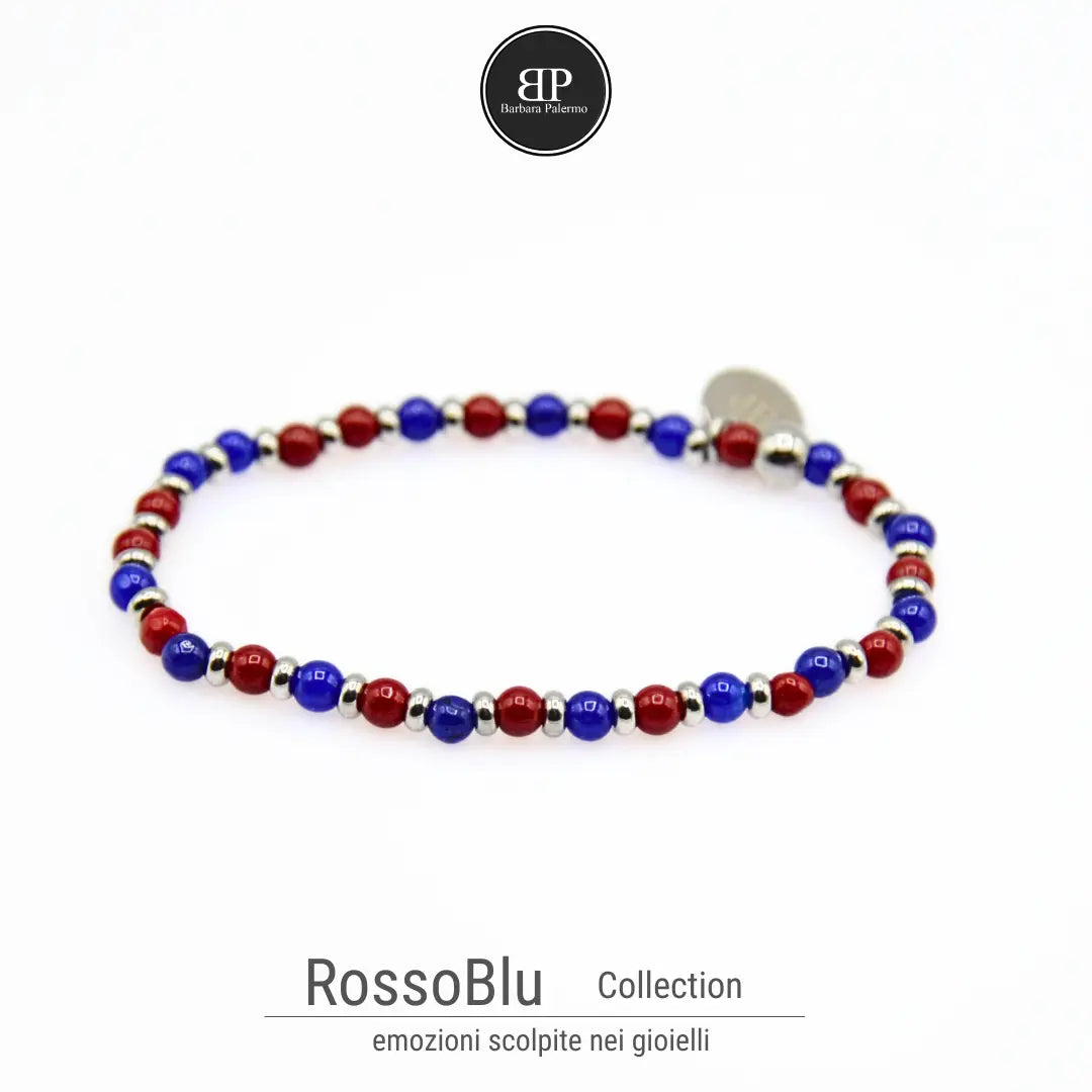 Bracciale Elastico Rosso e Blu con Agata