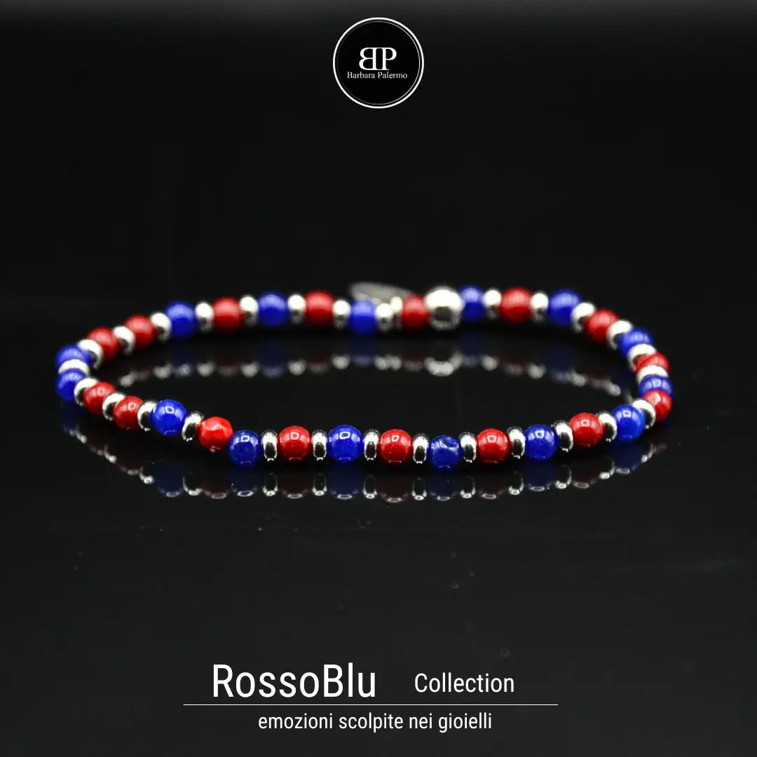 Bracciale Elastico Rosso e Blu con Agata