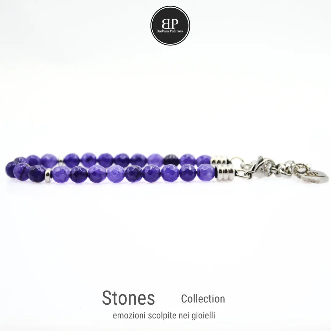 Stones: bracciale Agata sfacettata con moschettone
