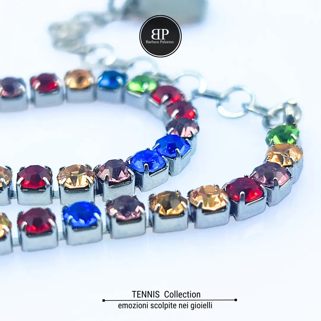 Bracciale Tennis multicolore "Arcobaleno" - Acciaio 316L e Cristalli