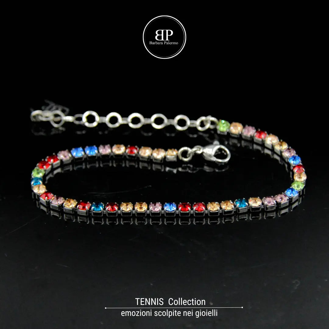 Bracciale Tennis multicolore "Arcobaleno" - Acciaio 316L e Cristalli