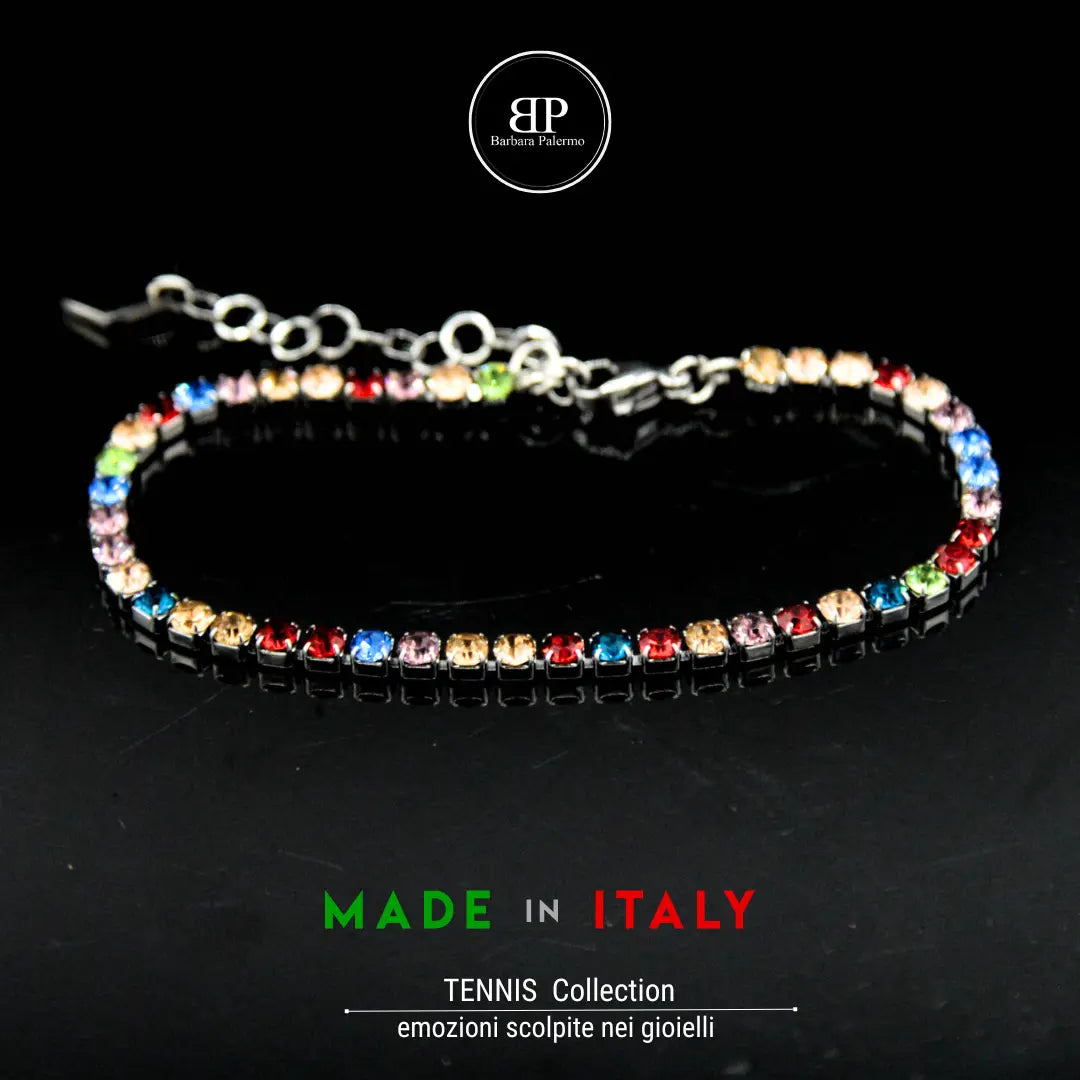 Bracciale Tennis multicolore "Arcobaleno" - Acciaio 316L e Cristalli