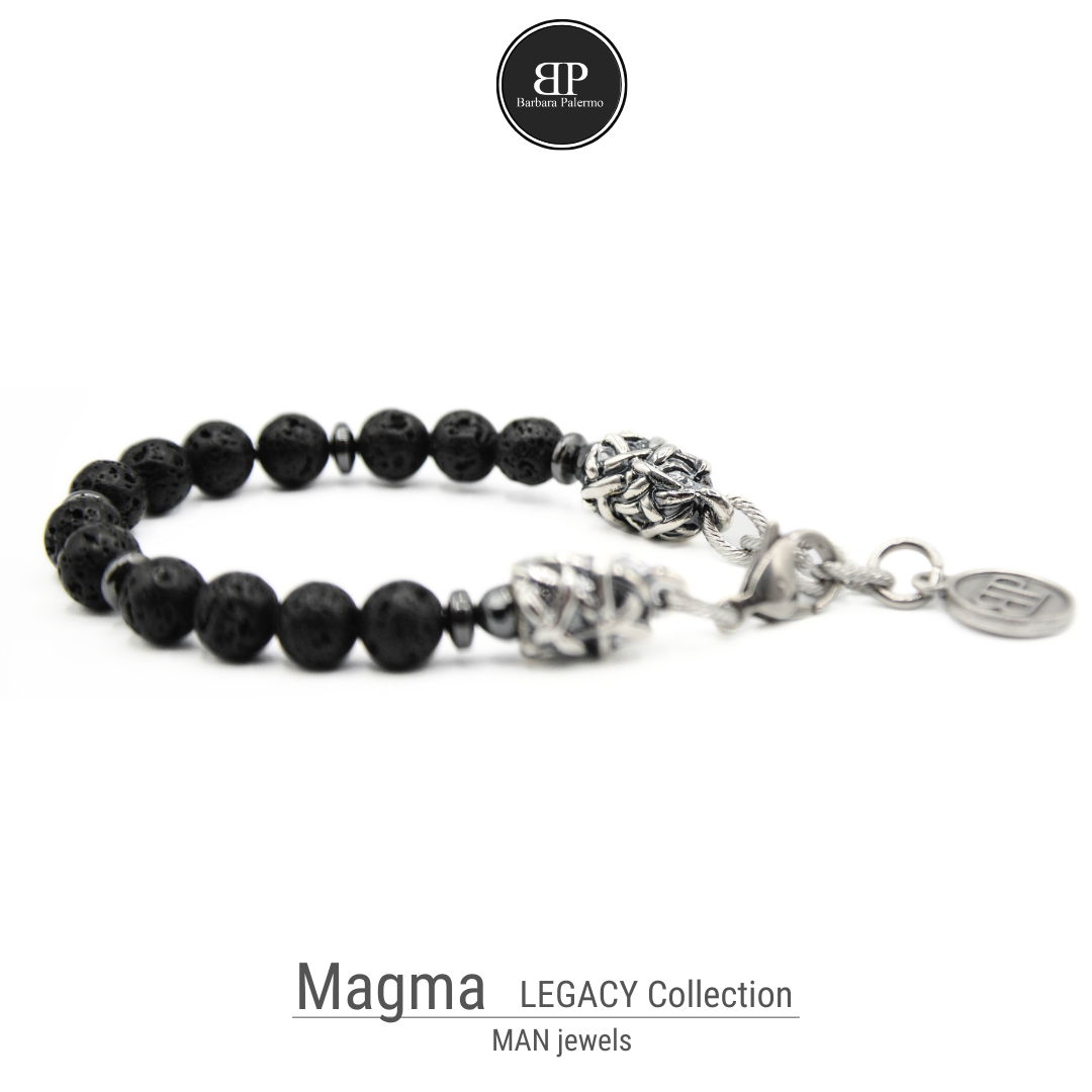 MAGMA und Silber Herrenarmband aus Lavasteinen