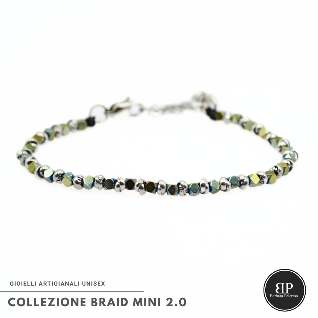 Bracciale Braid Mini 2.0 – cubi di Ematite Verde 3 mm