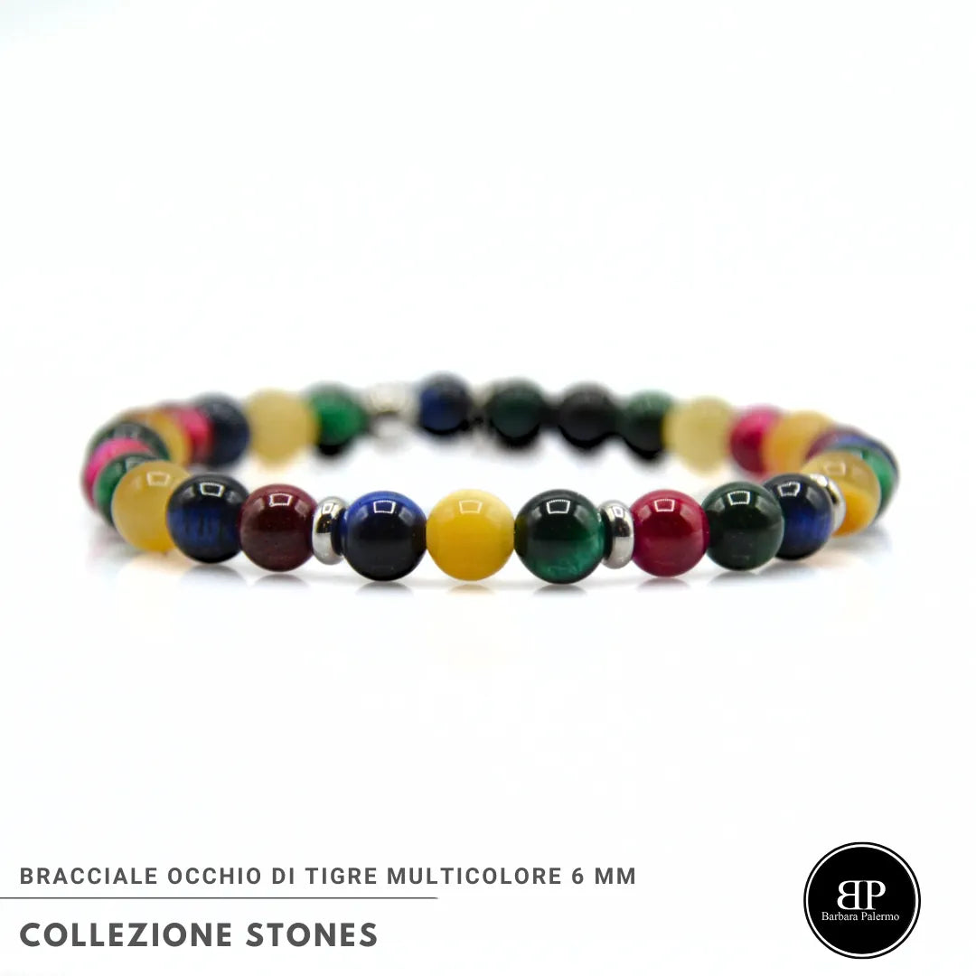 Bracciale elastico Multicolore in Occhio di Tigre
