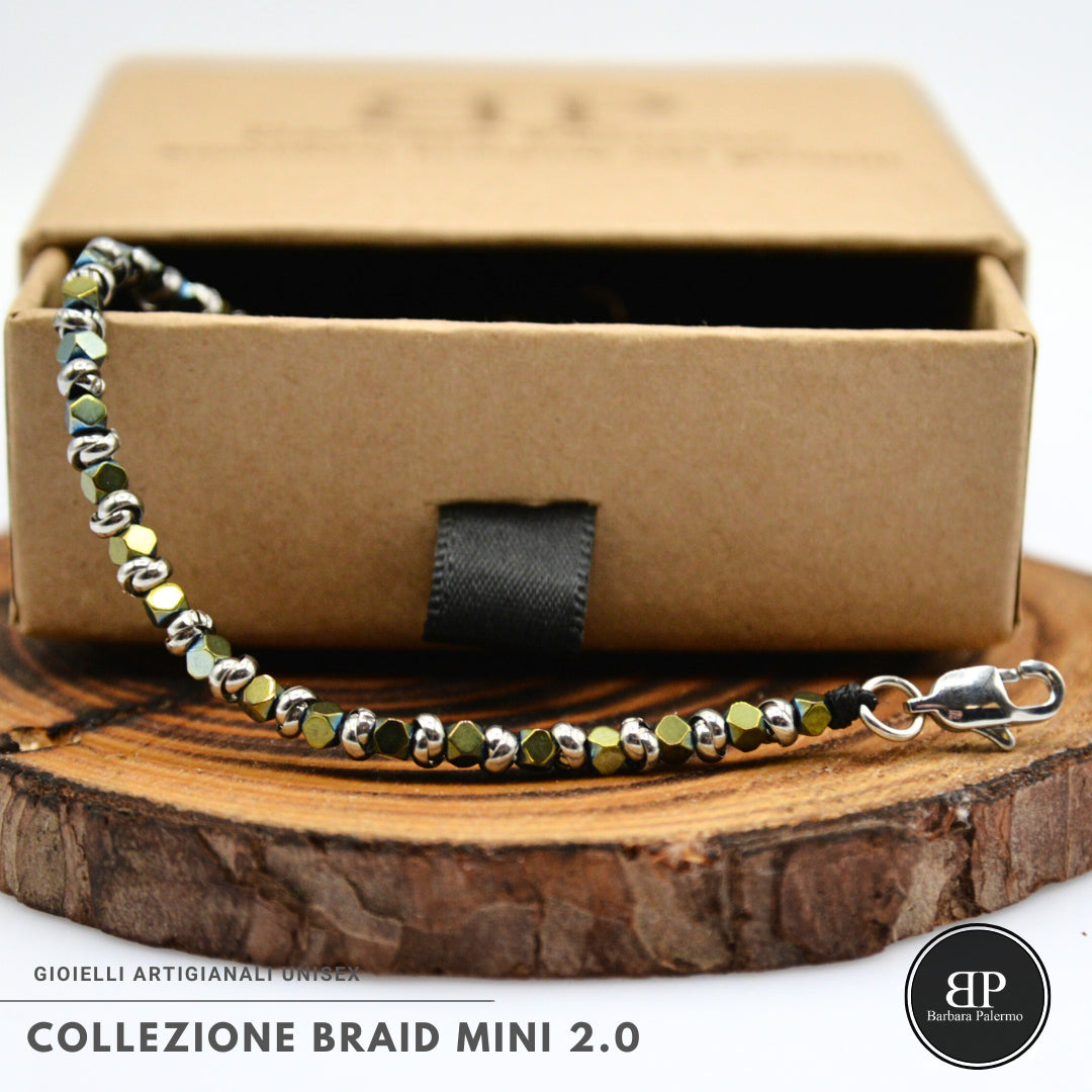 Bracciale Braid Mini 2.0 – cubi di Ematite Verde 3 mm