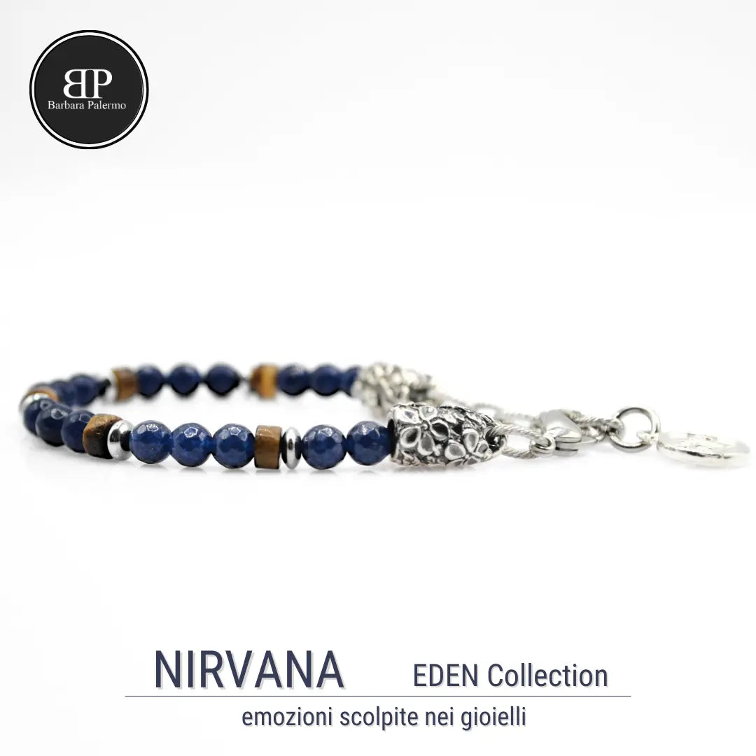 Nirvana-Armband: Blaue Jade und Tigerauge-Rondellen