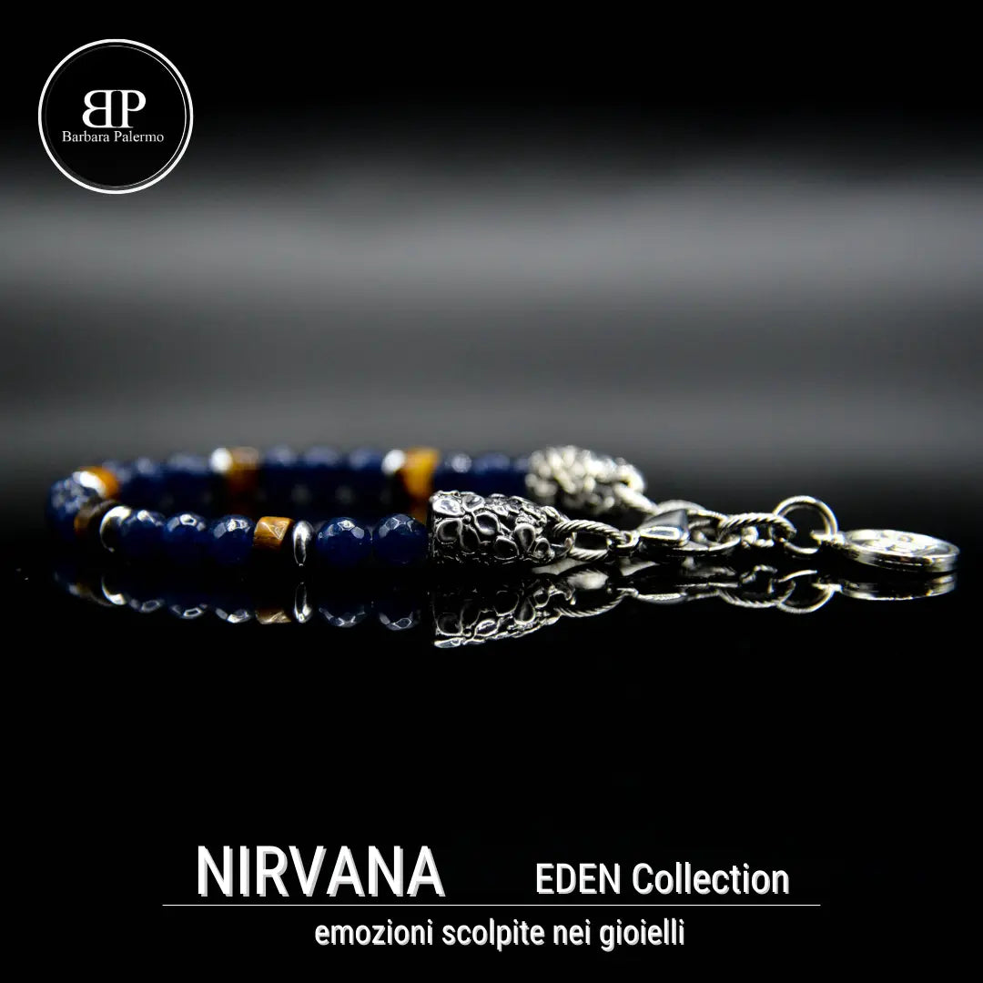 Nirvana-Armband: Blaue Jade und Tigerauge-Rondellen