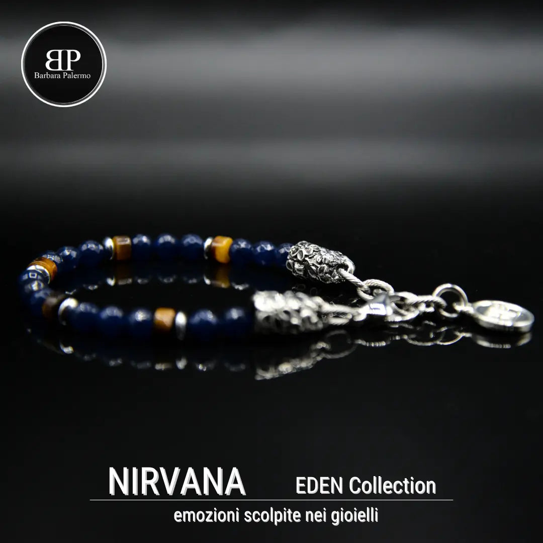 Nirvana-Armband: Blaue Jade und Tigerauge-Rondellen