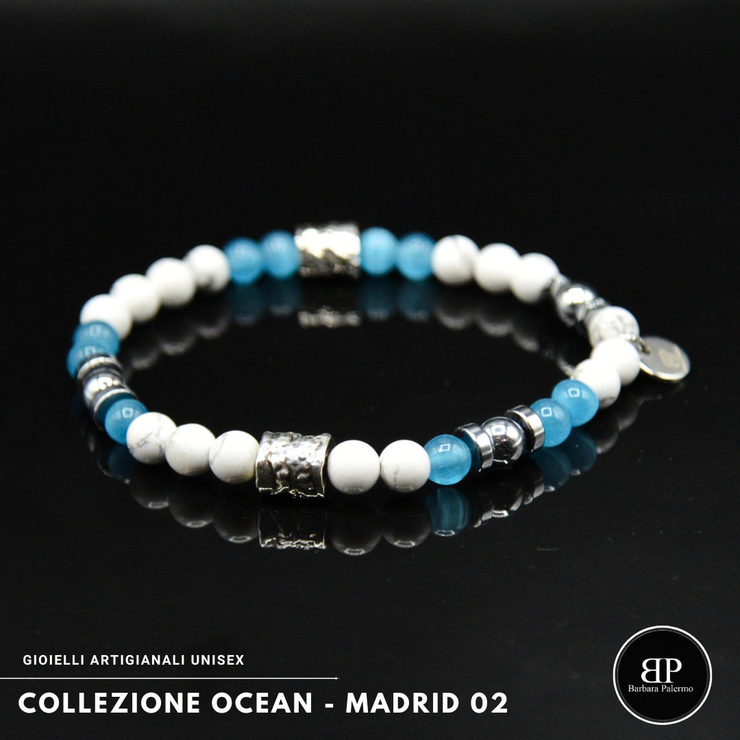 Bracciale Madrid 02 - Occhio di Gatto Azzurro e Howlite