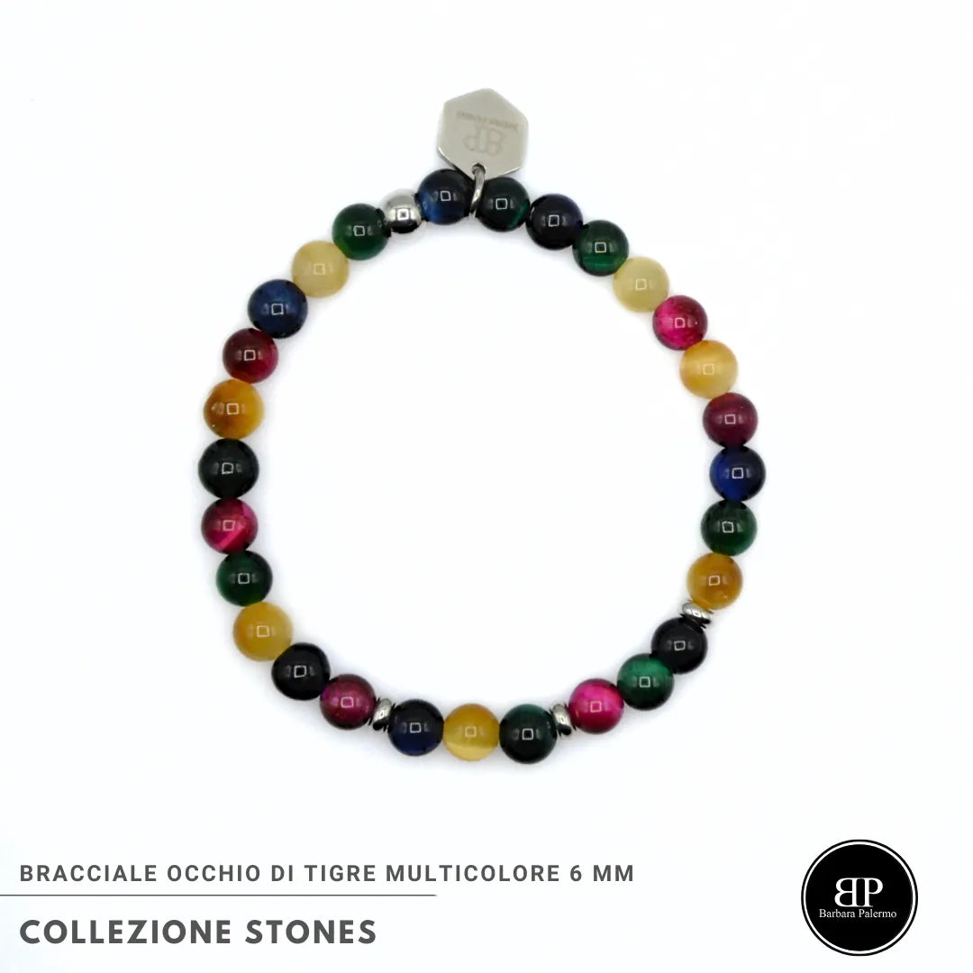 Bracciale elastico Multicolore in Occhio di Tigre