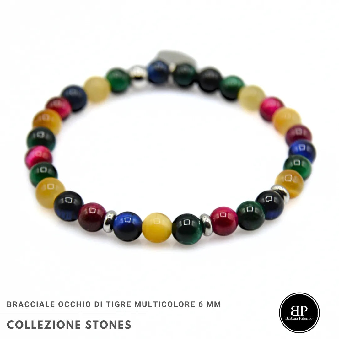 Bracciale elastico Multicolore in Occhio di Tigre