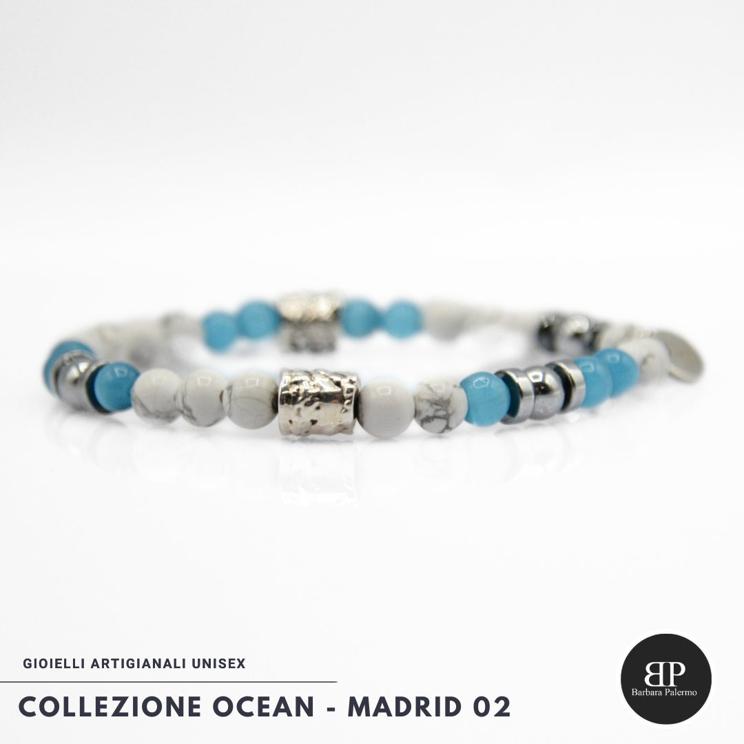 Bracciale Madrid 02 - Occhio di Gatto Azzurro e Howlite