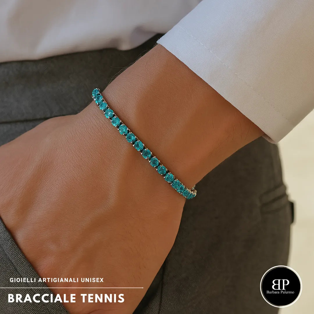 Bracciale tennis turchese in acciaio con zirconi