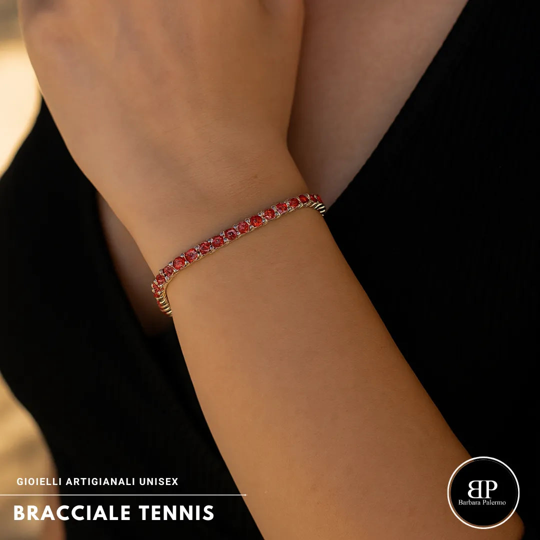 Bracciale tennis rosso in acciaio con zirconi Red Steel