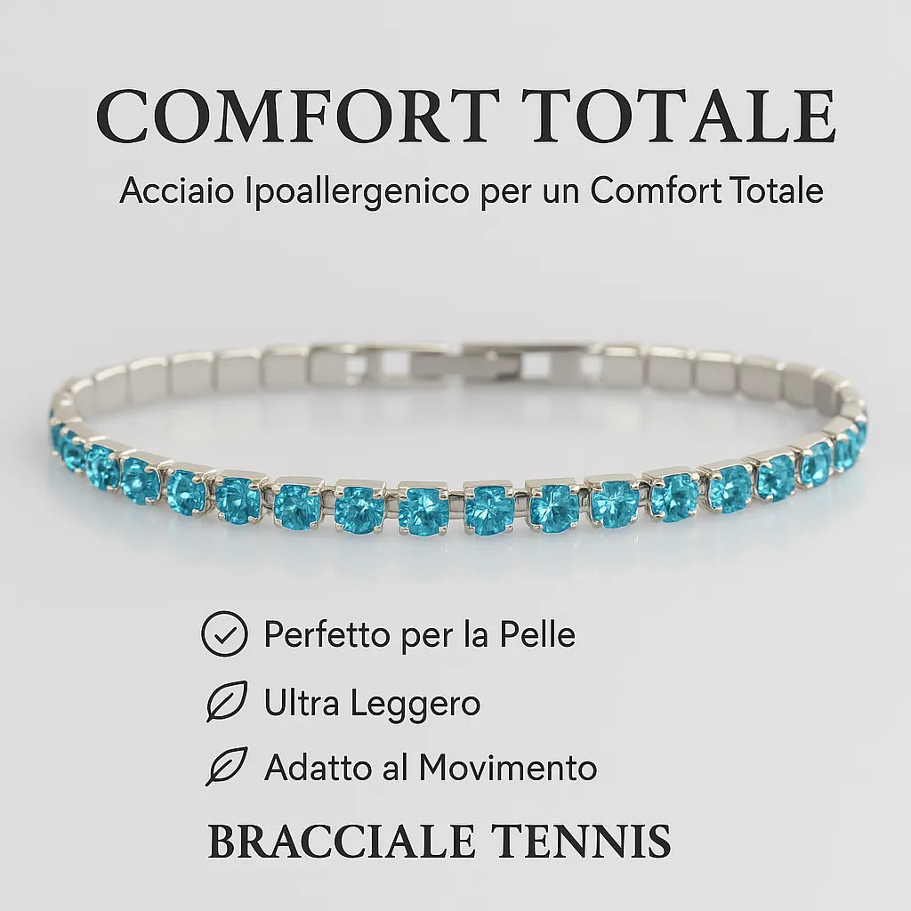 Bracciale tennis turchese in acciaio con zirconi