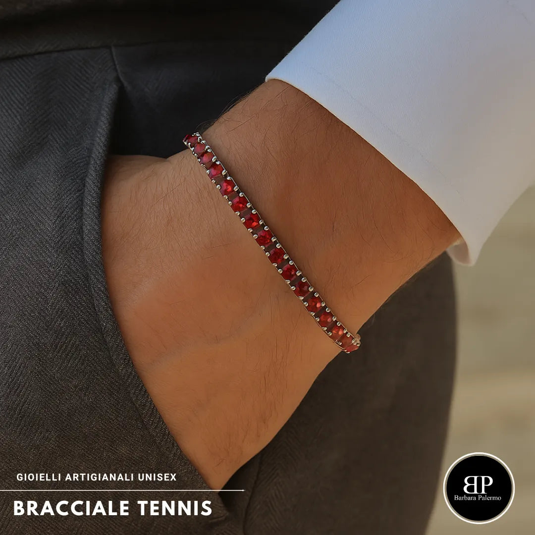 Bracciale tennis rosso in acciaio con zirconi Red Steel