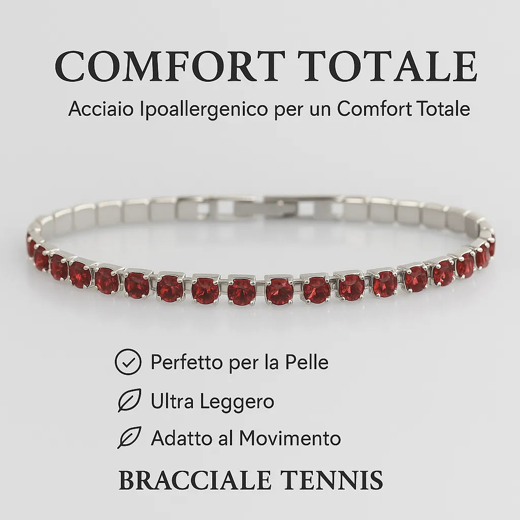 Bracciale tennis rosso in acciaio con zirconi Red Steel