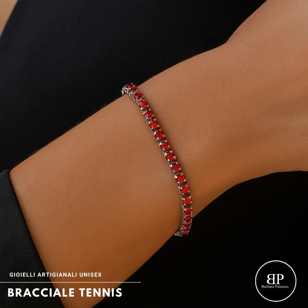 Bracciale tennis rosso in acciaio con zirconi Red Steel